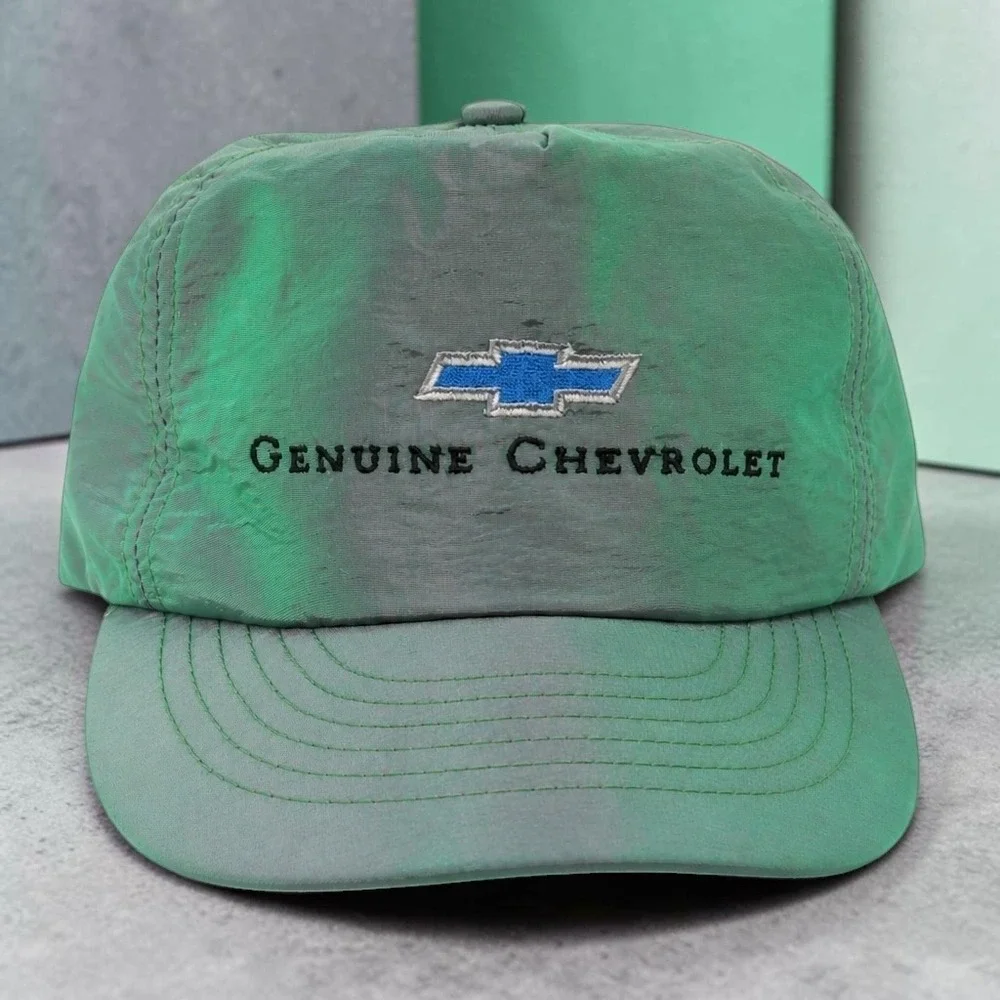 VTG Chevrolet Hat Iridescent Green Snapback Cap America Gen Chevy 90s Trucker